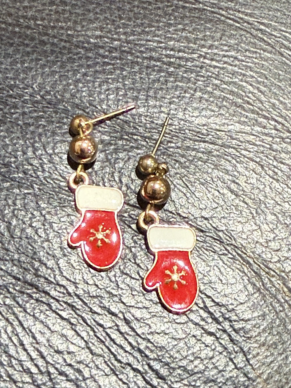 Stud Earrings - Winter Mittens in Gold and Enamel Gold Bead
