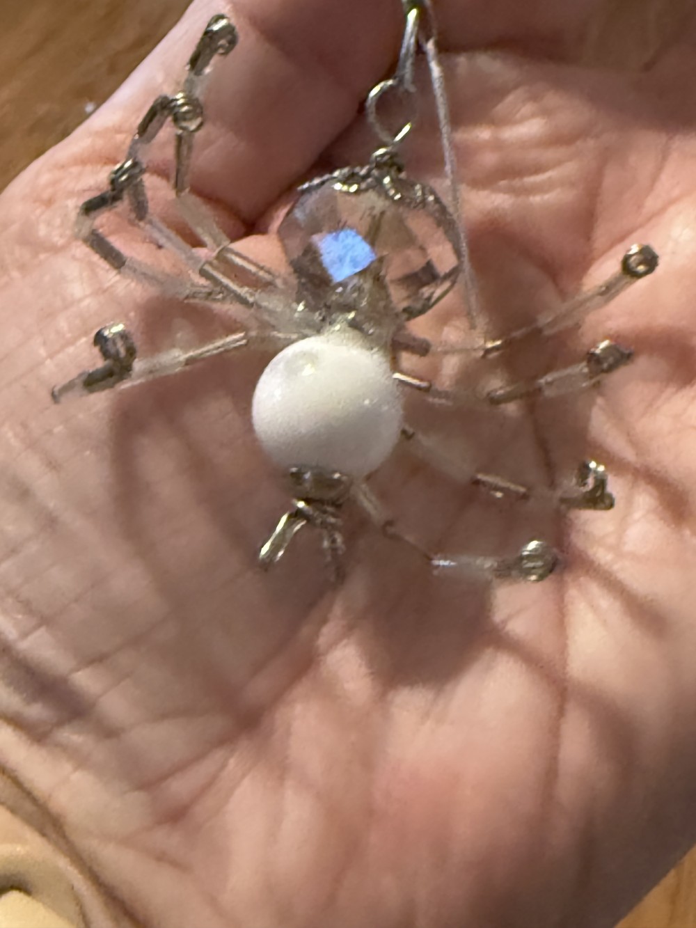 Ornament - M Spider White Clear Silver Glass