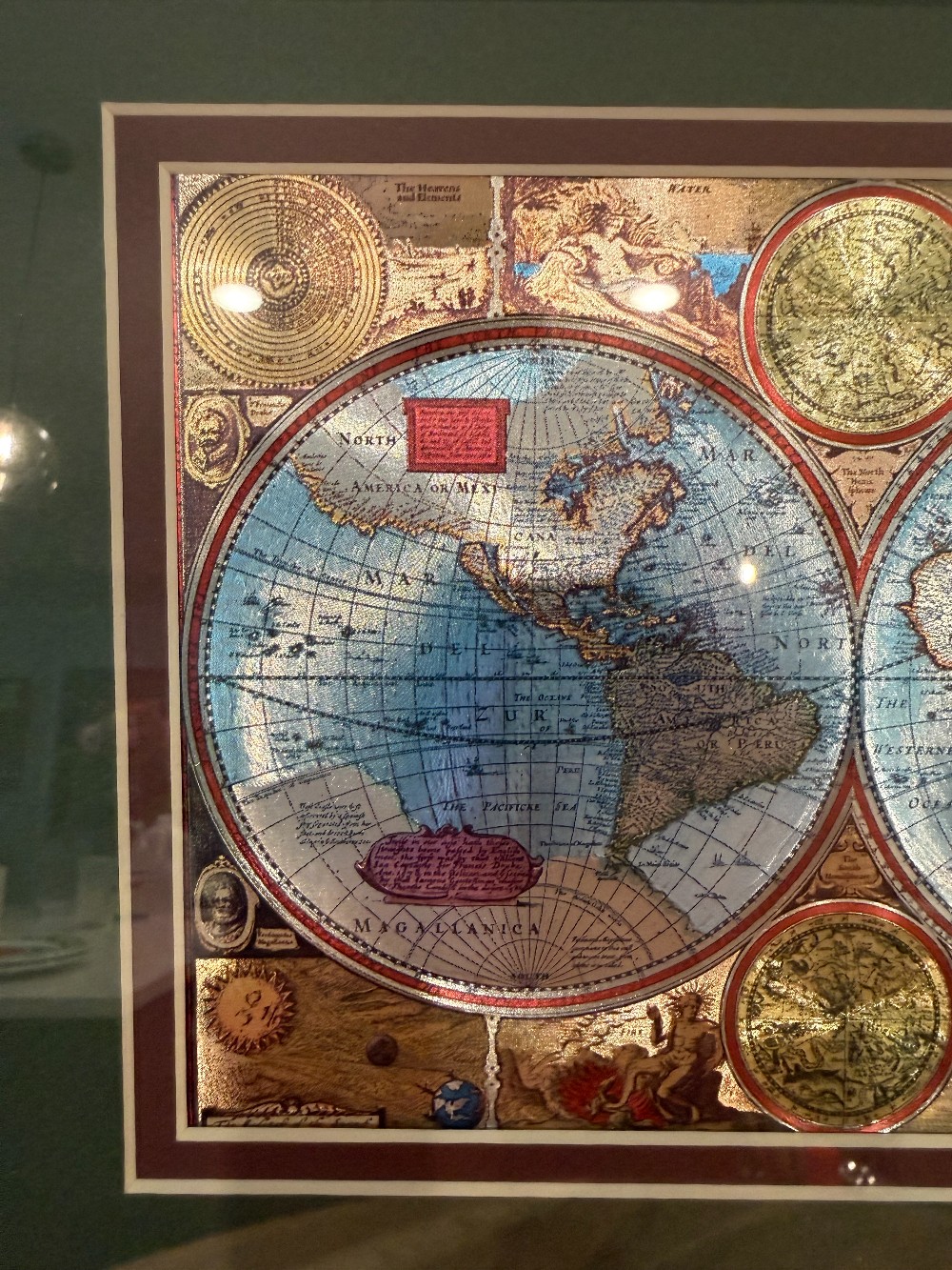 Framed Metallic Old World Map