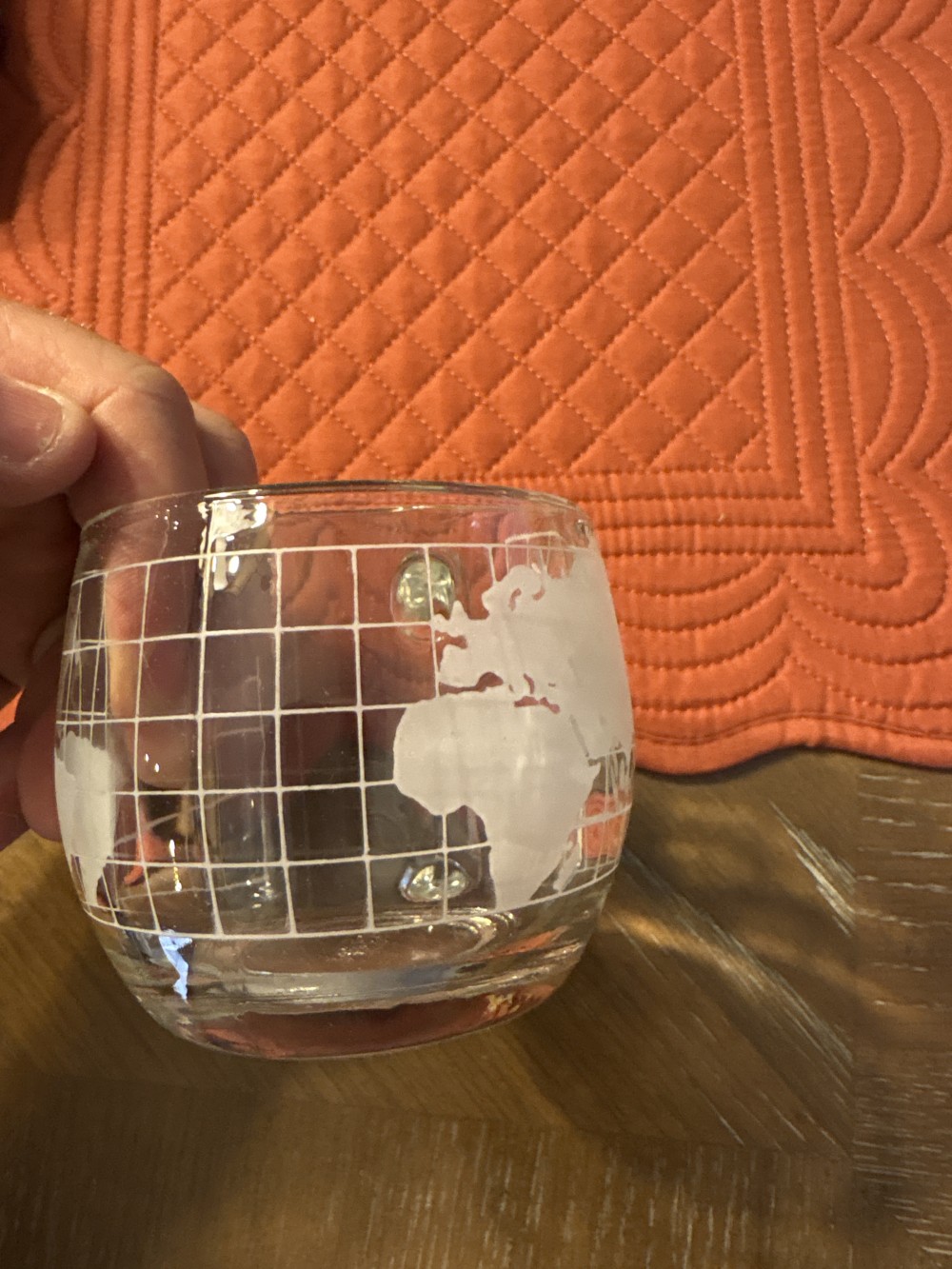 Nestle Etches Globe World Glass Mug VIntage 3 inch diameter
