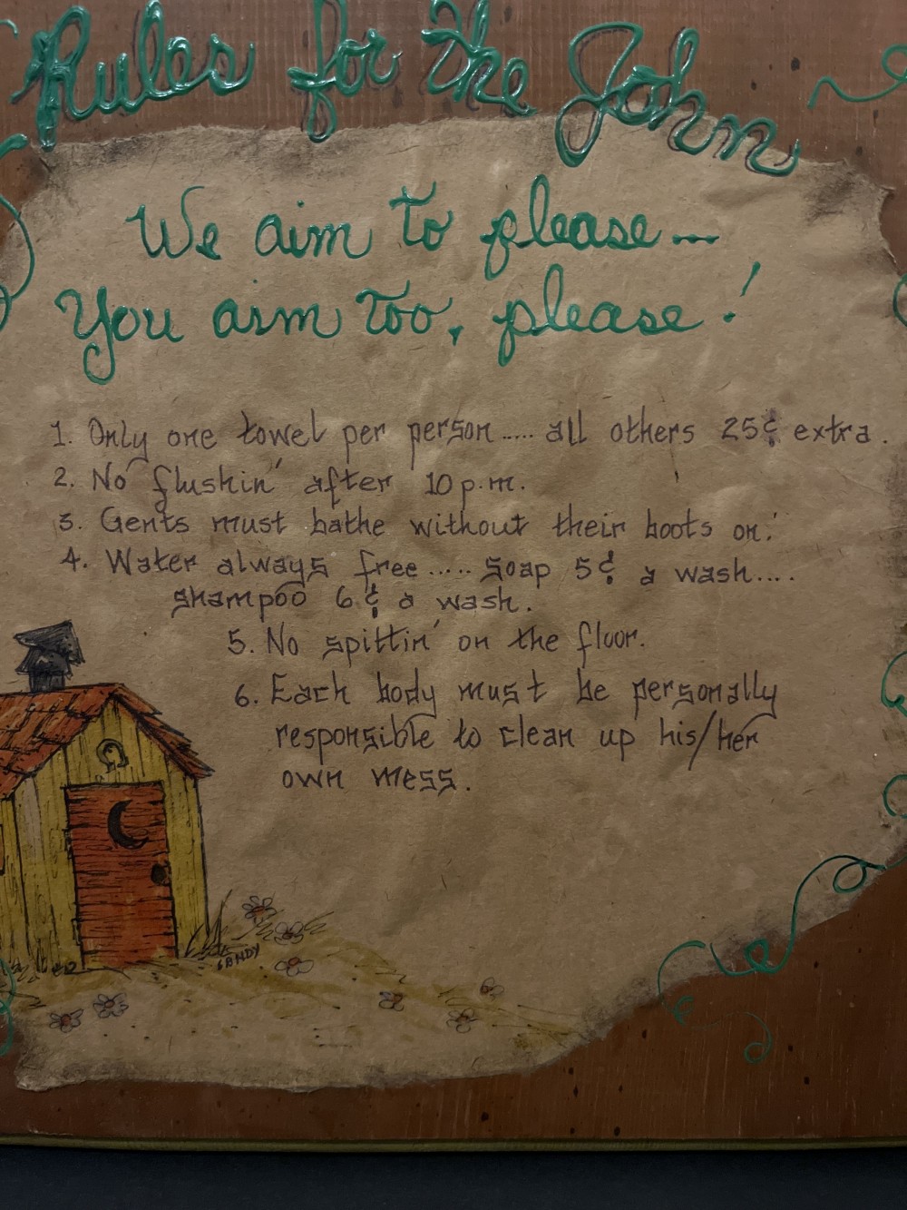 Vtg handmade Bathroom Rules sign