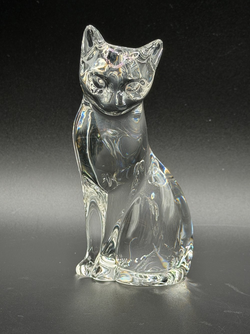 Lenox Clear Crystal Sitting Cat Figurine Vintage Full Lead Crystal European Art Glass Paperweight