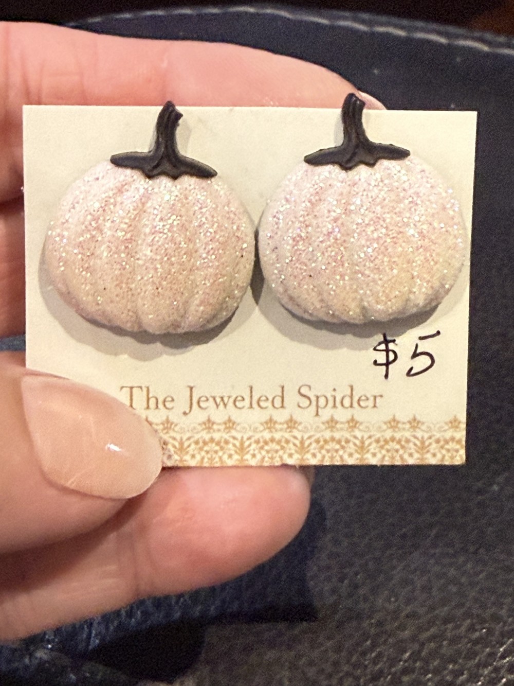 Stud Earrings - White Glitter Pumpkin