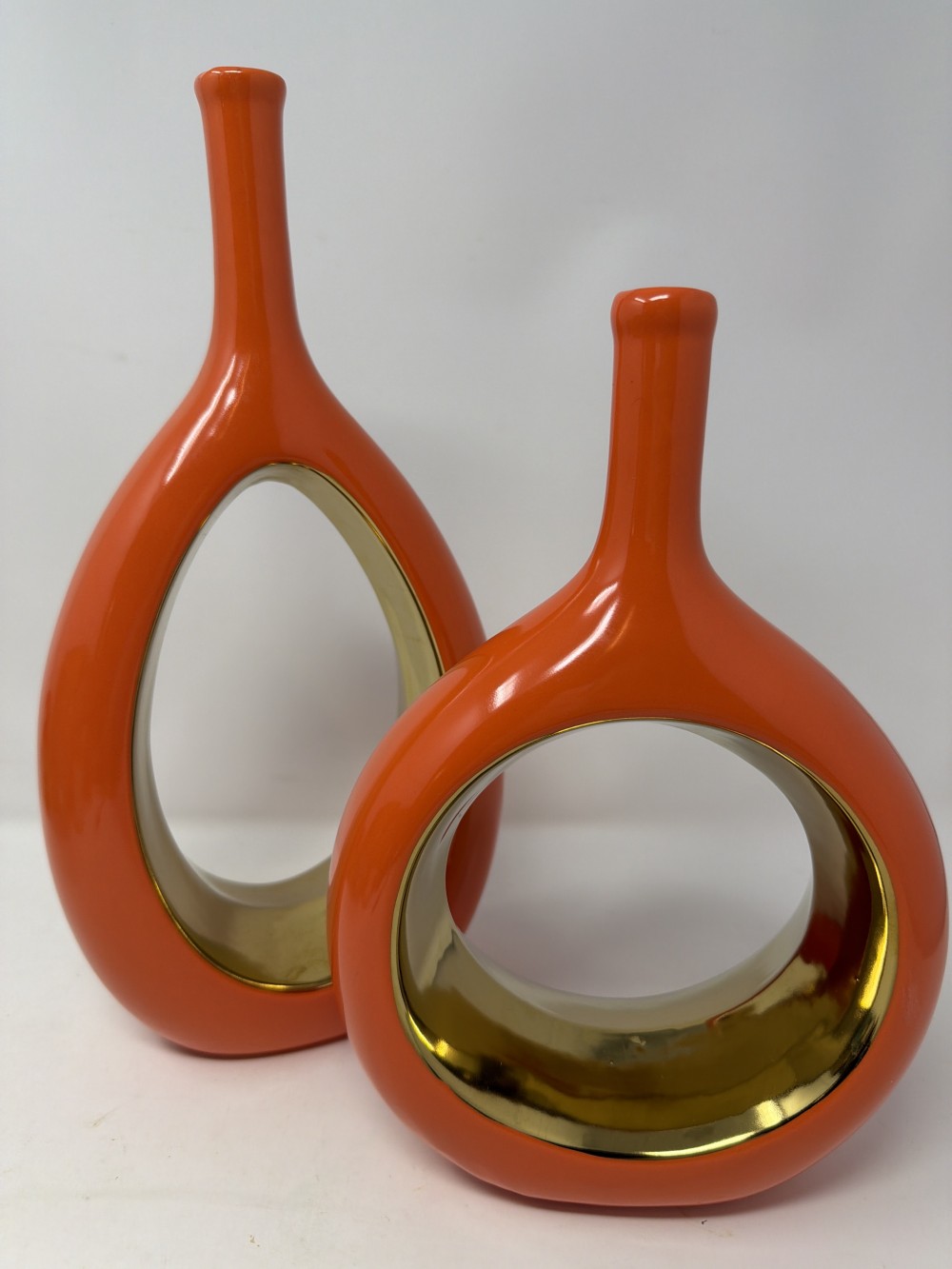 Pr Postmodern Ceramic Vases – Orange & Gold