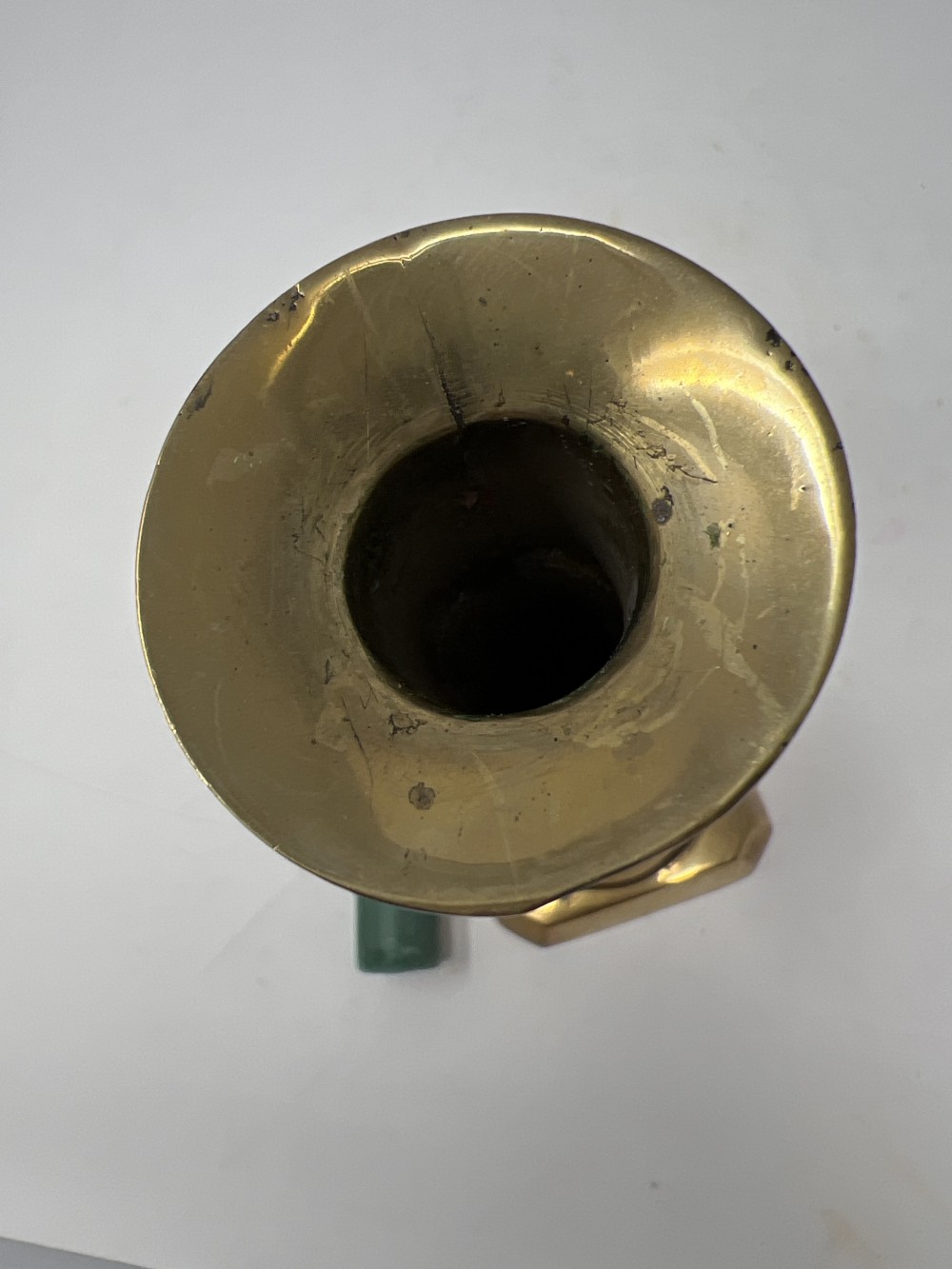 Heavy Brass Candle Stick w/Green Candle