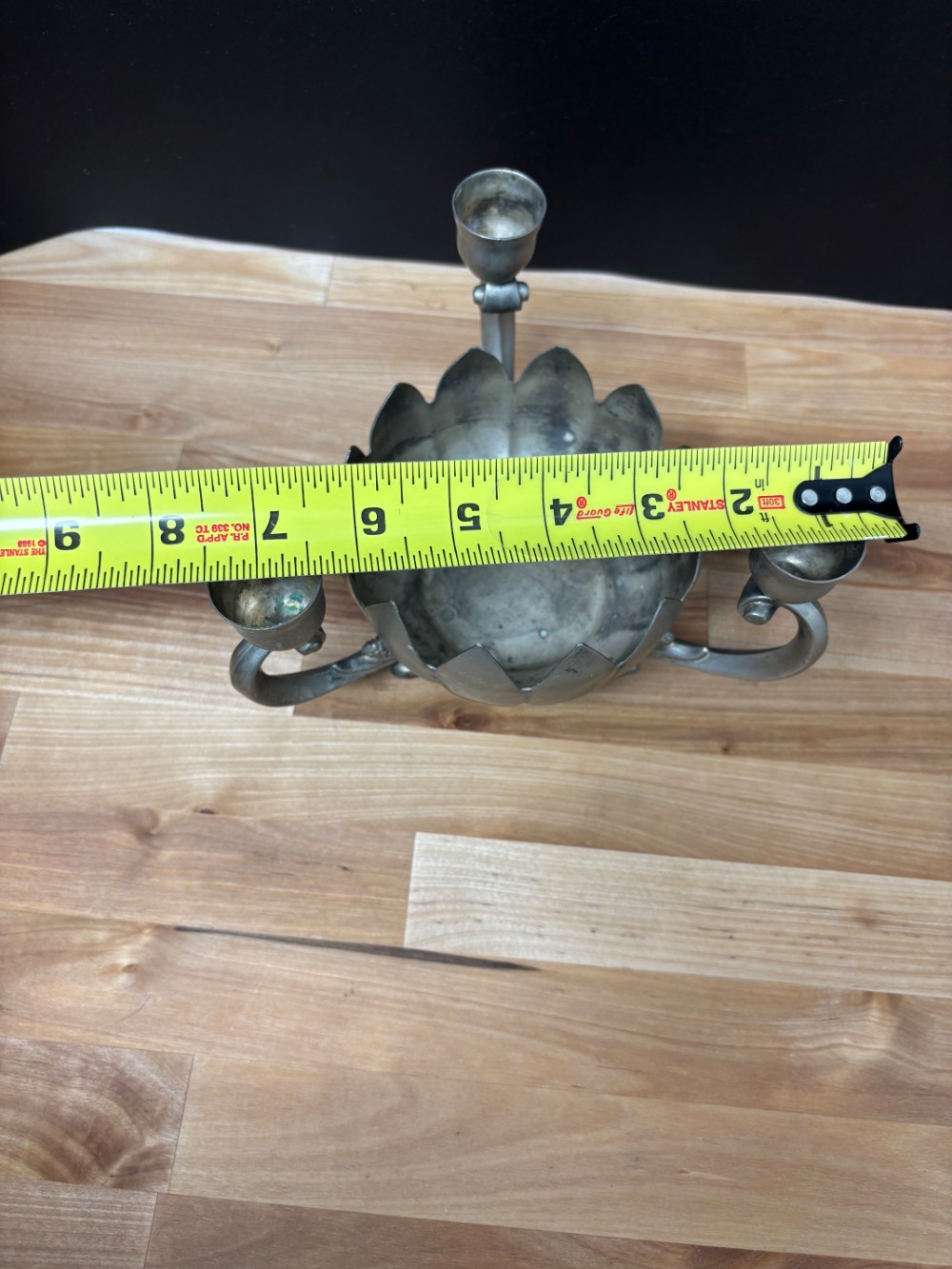 Candle Holder 3 Arm Lotus Flower Centerpiece Vintage Silverplate Hong Kong With Candle