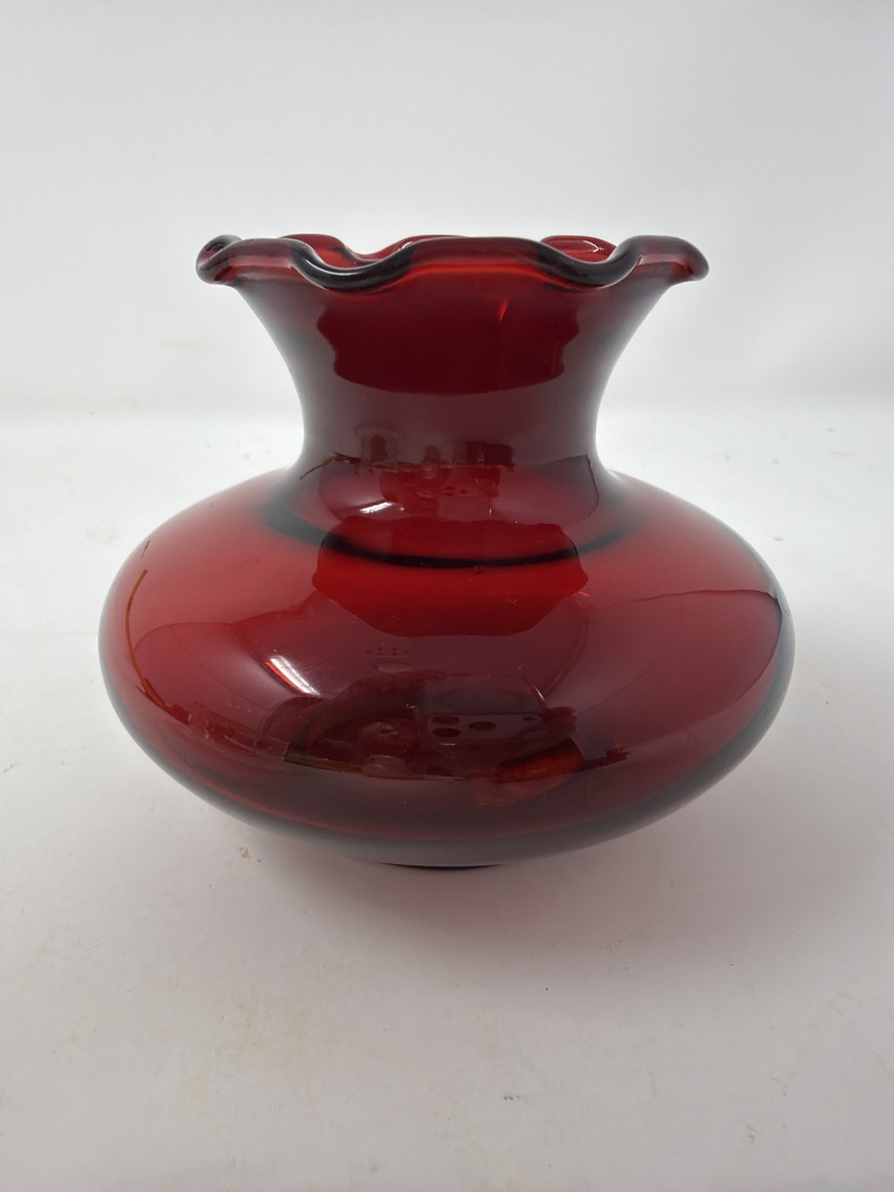 Ruby Red Ruffled Glass Vase