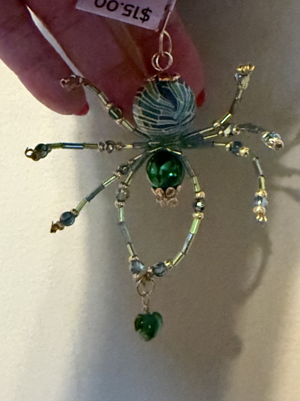 Ornament Spider Dangling Jewel Green & Blue
