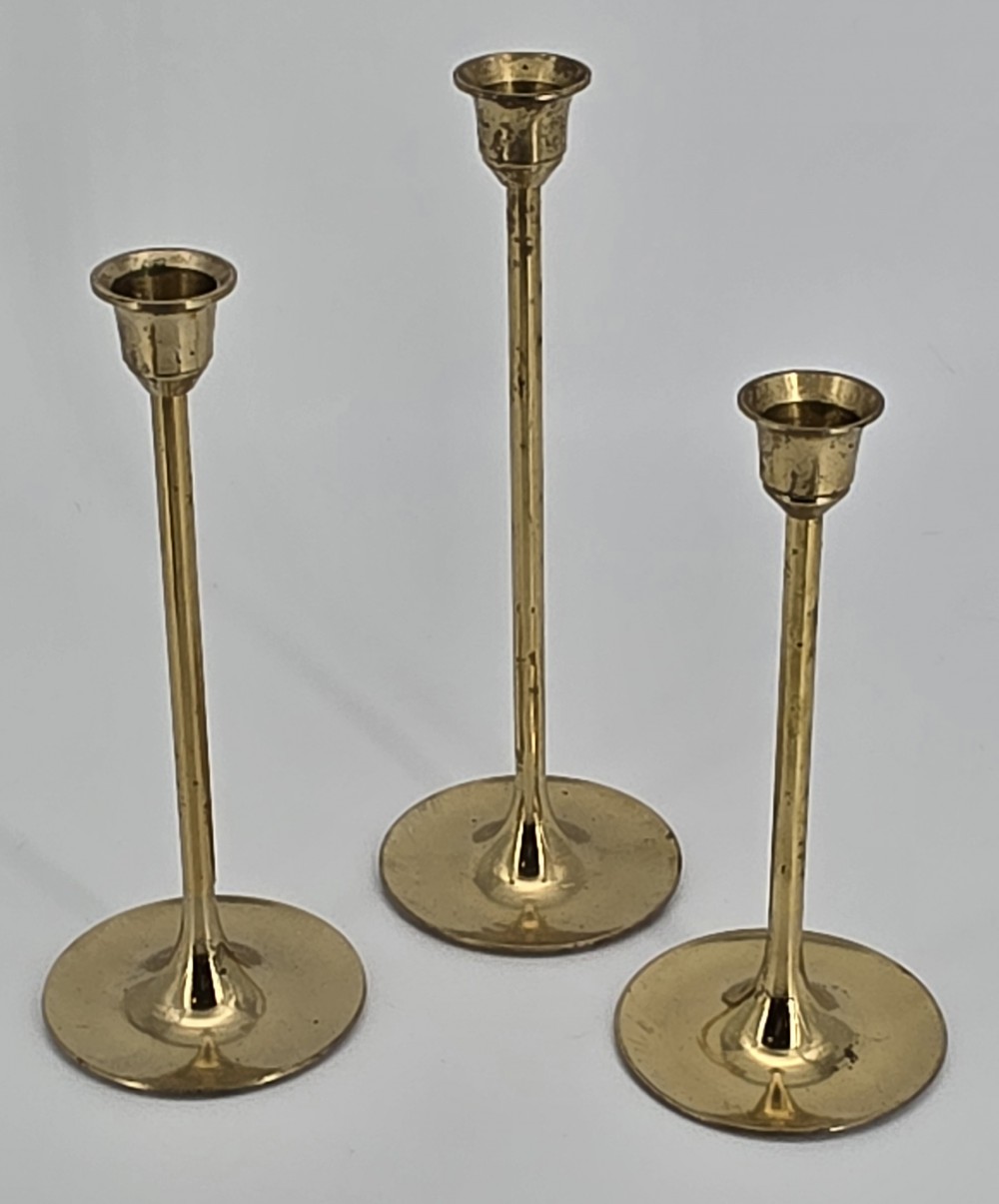VTG Set of Three MCM Brass Candlesticks Tulip Style