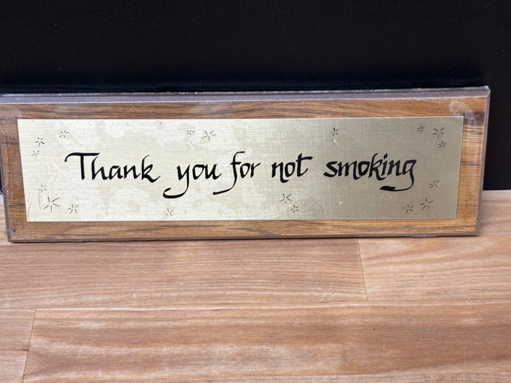 Vintage Thank You for Not Smoking Wood Sign Plaque Sealed 9x3 1986 Lorenz