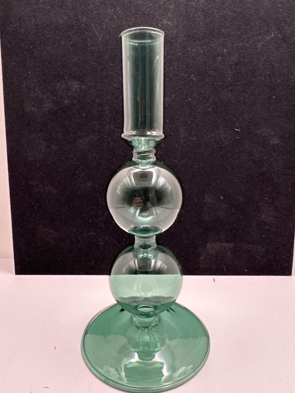 GREEN BLOWN GLASS CANDLESTICK
