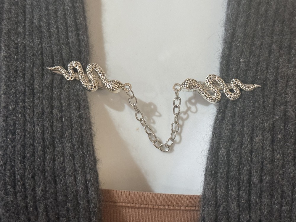 Sweater clips - Serpents, Snakes in Silver, Cloak Clips, Dress Clips