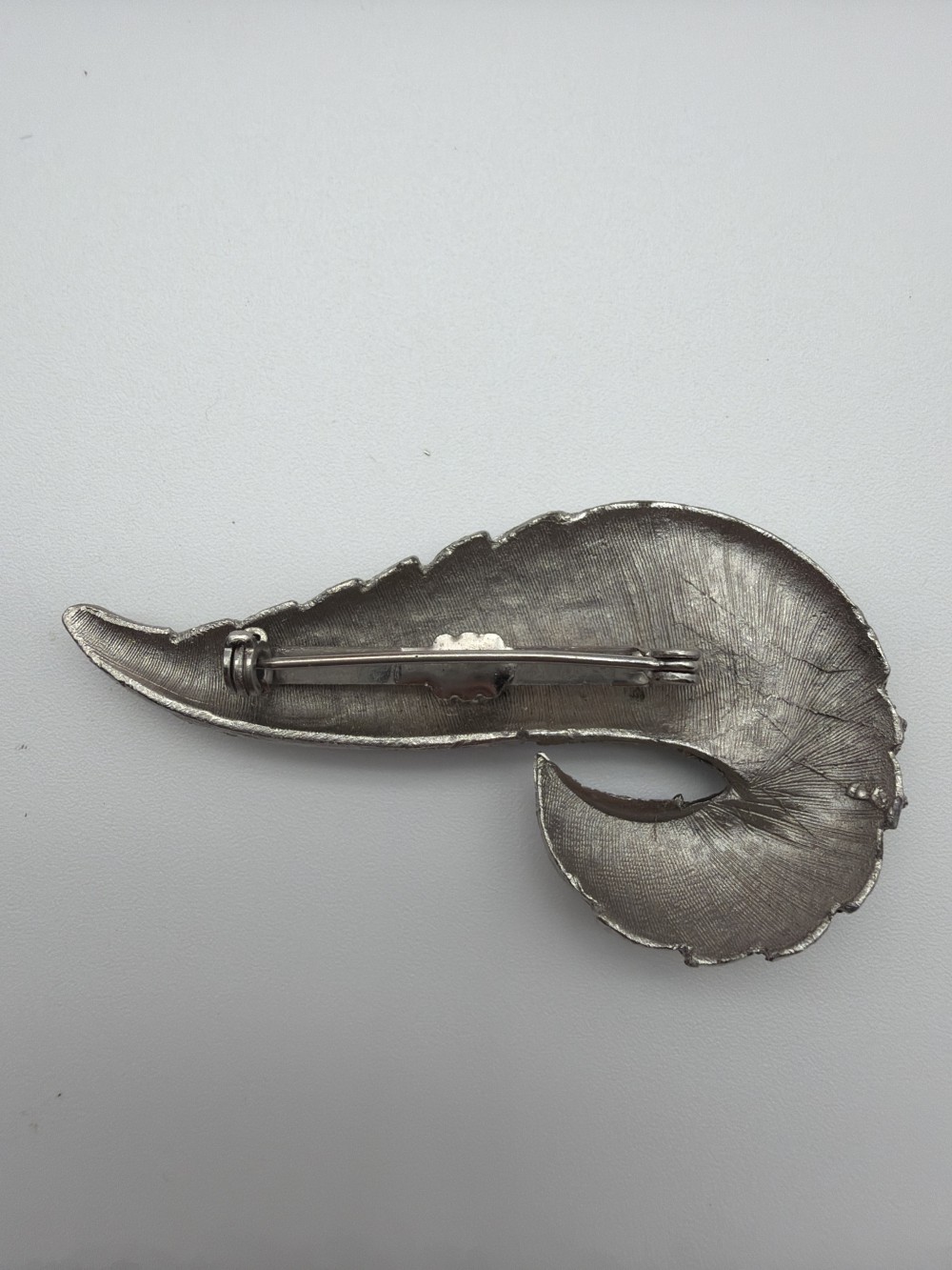 Mid-Century Modern Silver Tone Feather Brooch