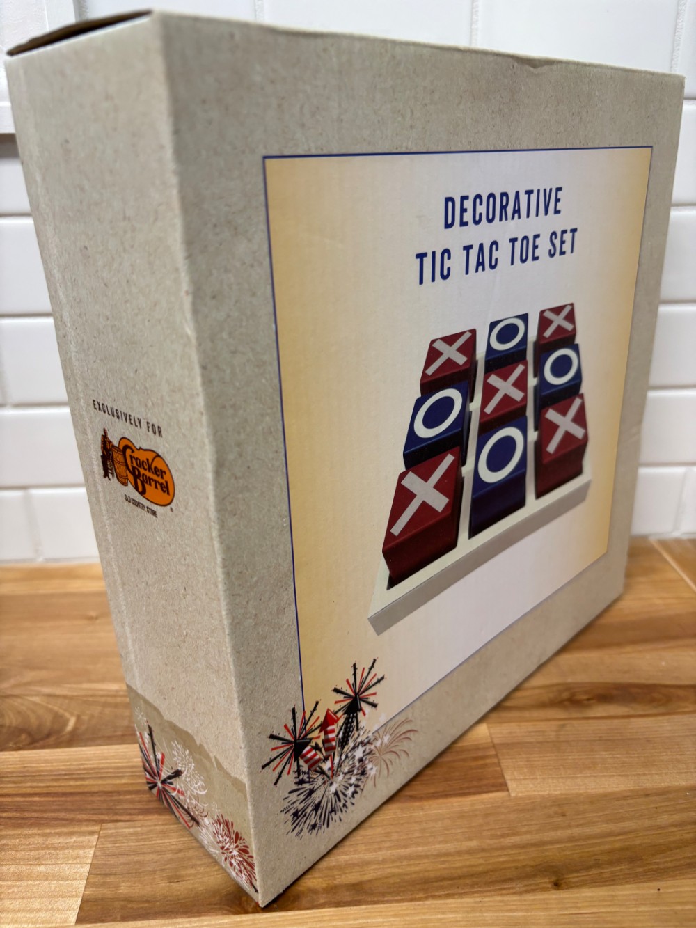 Cracker Barrel Decorative Tic Tac Toe Set Red White Blue Wood Game – New