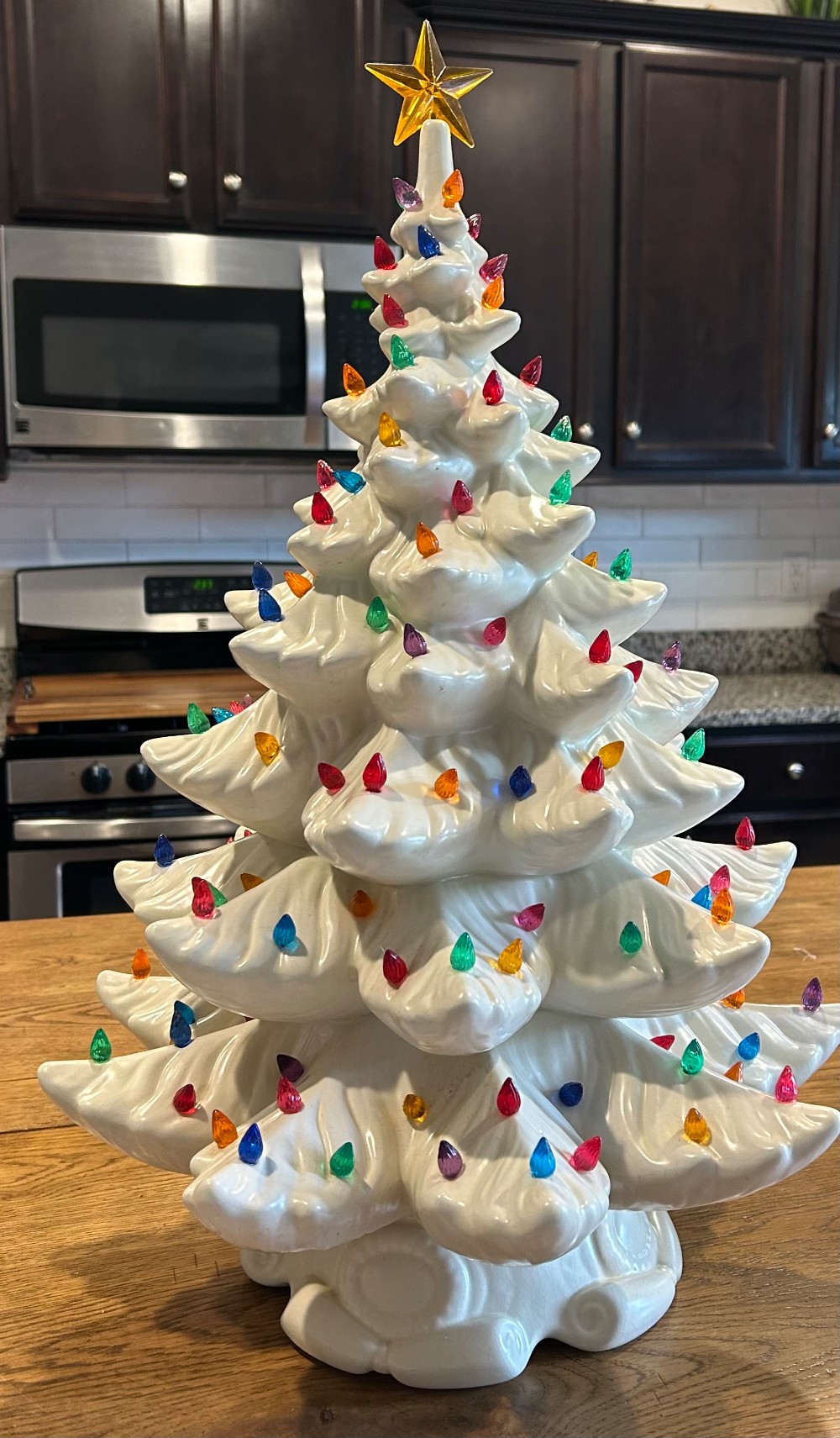 Vintage Extra Large Ceramic Christmas Tree | 24” White Glazed Atlantic Mold Style | Retro Tabletop #VintageChristmas #CeramicChristmasTree #MidCenturyChristmas #VintageHoliday #OriginalWiring