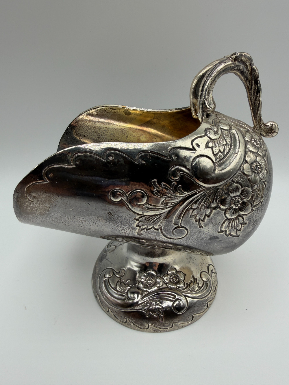 Vintage Floral Repoussé Silverplate Sugar Scuttle