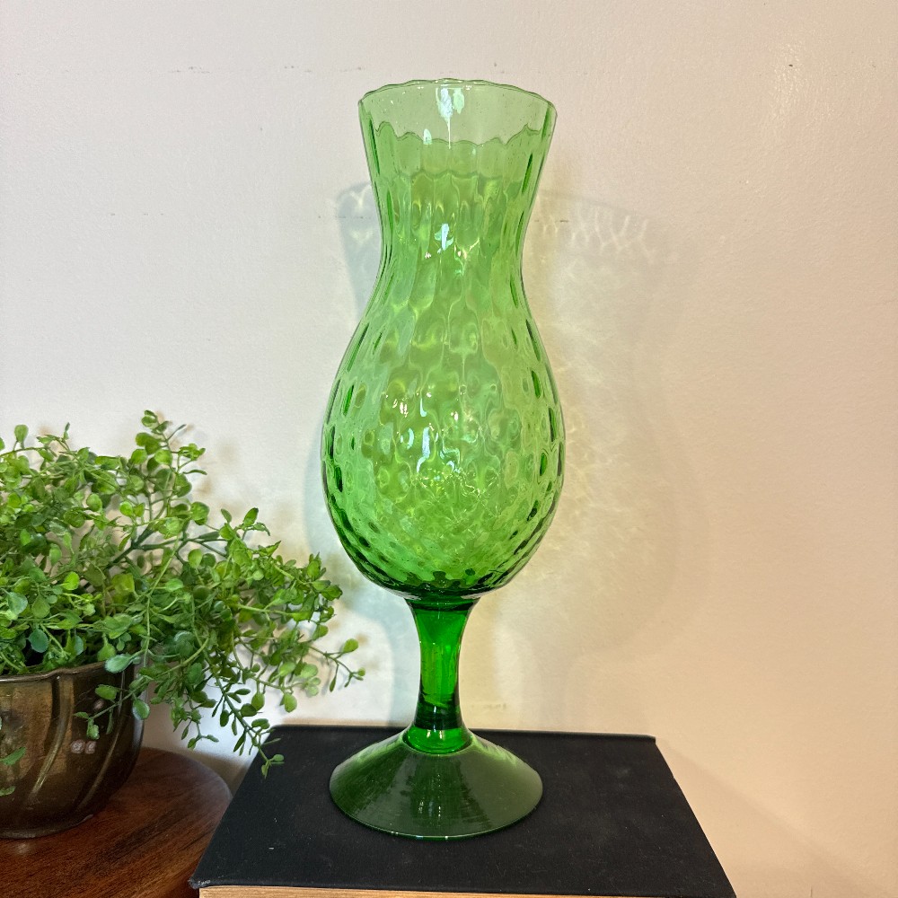 Vintage Empoli Green Diamond Optic Footed Vase