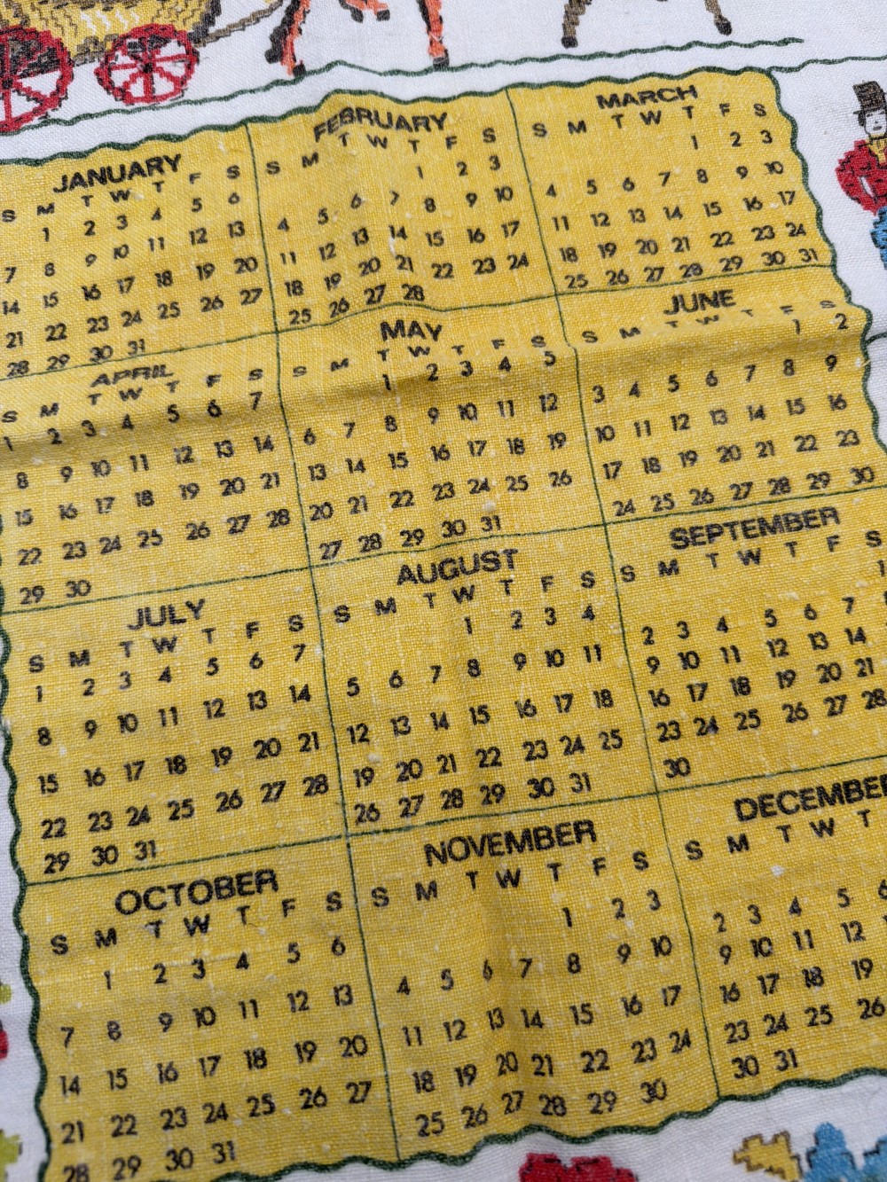 Vintage 1979 Calendar Towel Americana Folk Art