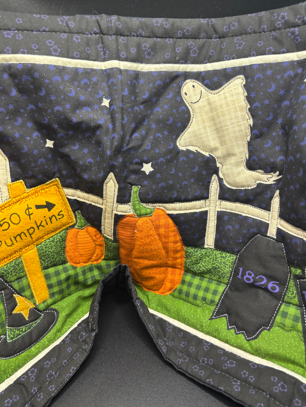 Halloween linens table runner black graveyard owl ghosts house & pumpkins