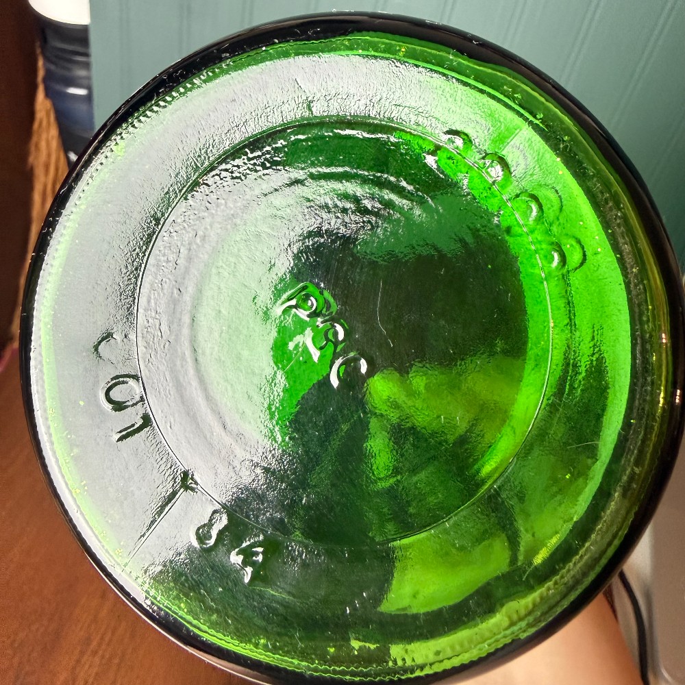 Vintage Emerald Green Ribbed Glass Vase, Waisted Hourglass Shape