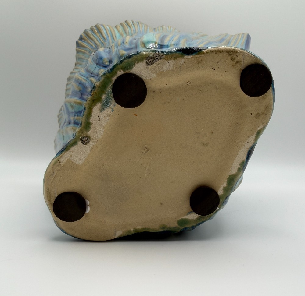 Pottery Blue & Green Drip Glaze Seashell Fan Planter Vase