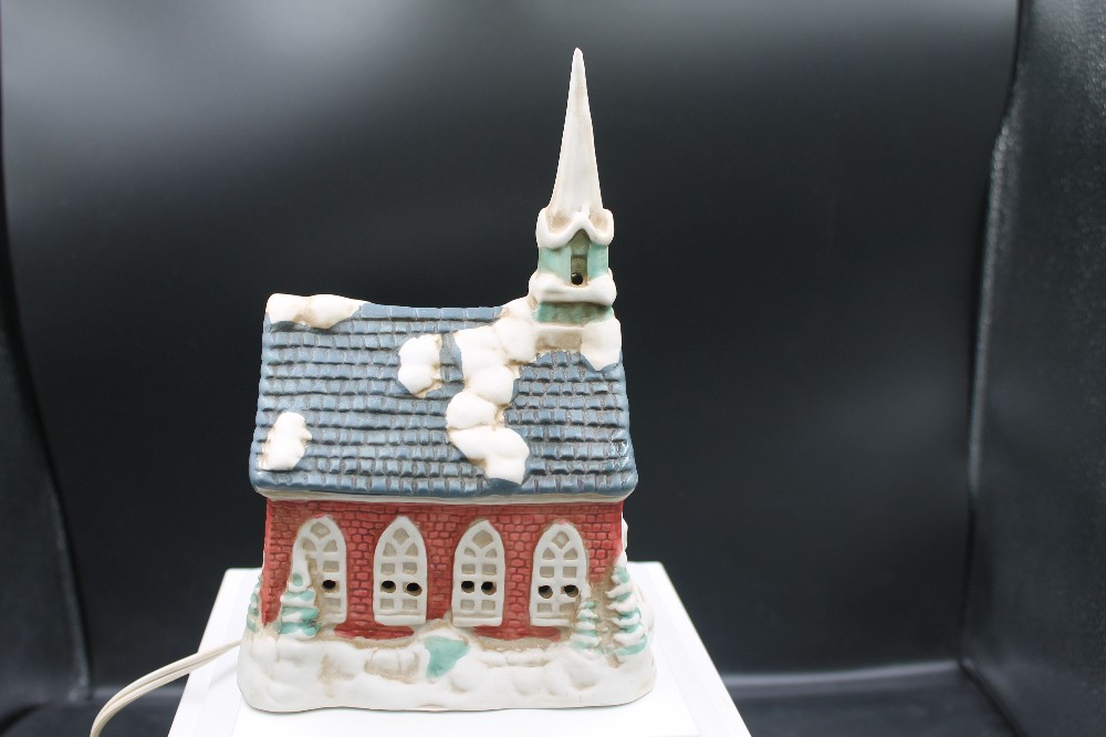 Nostalgic Ceramic Village Church lighted house