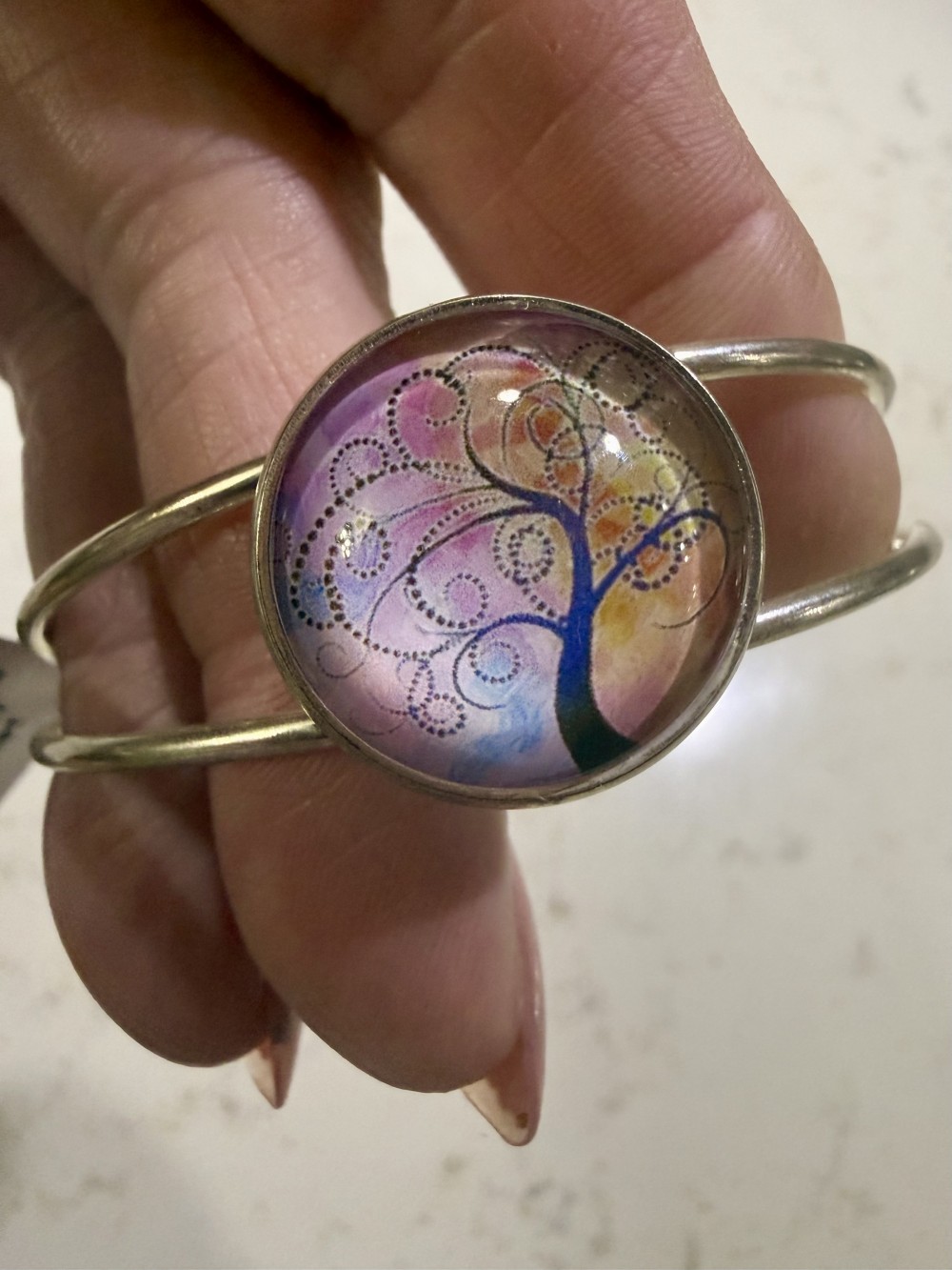 Cuff Bracelet -  Tree of Life Lavender Pink in Silver