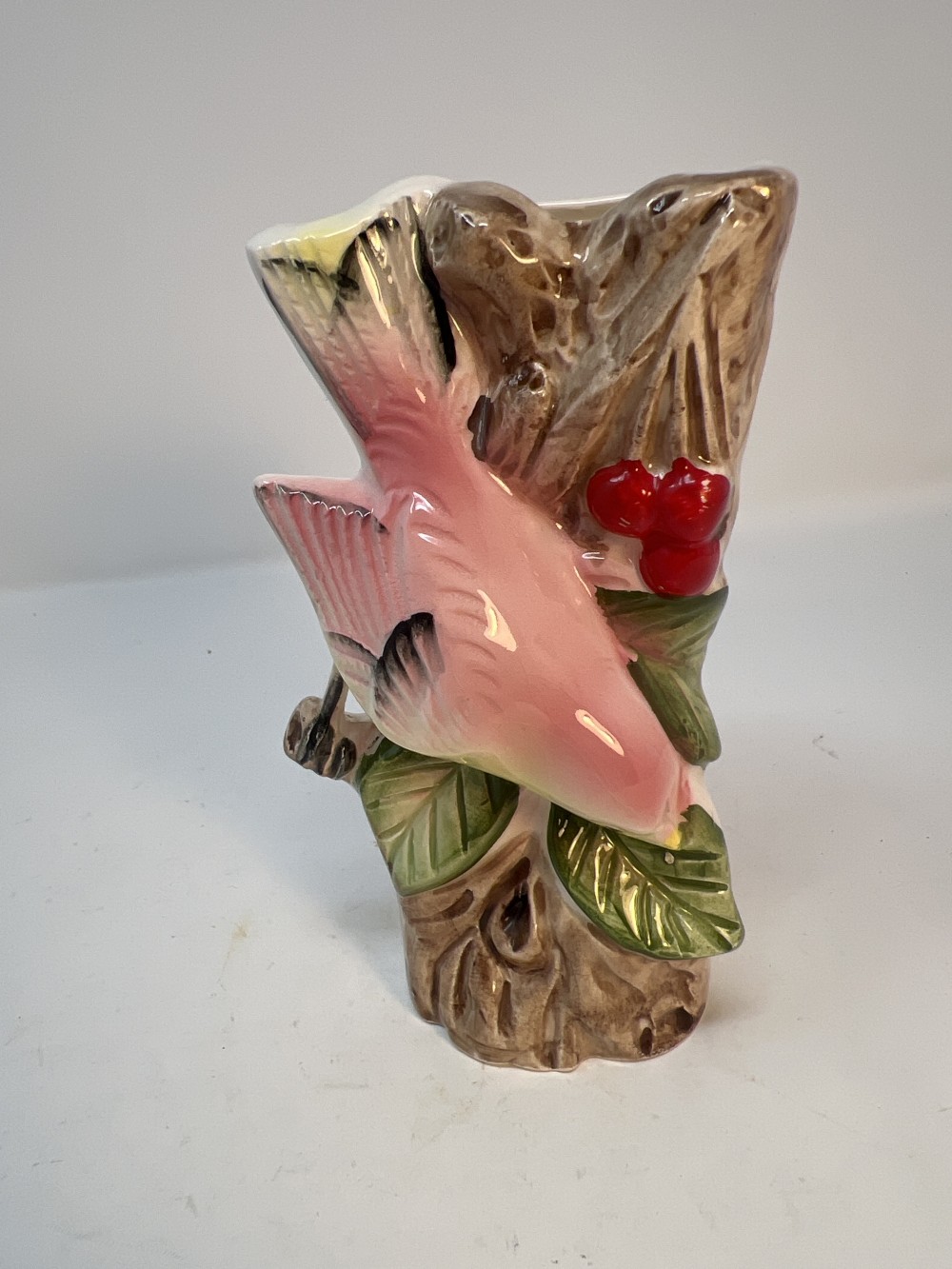 Vtg Royal Copley Pink Bird Wall Pocket
