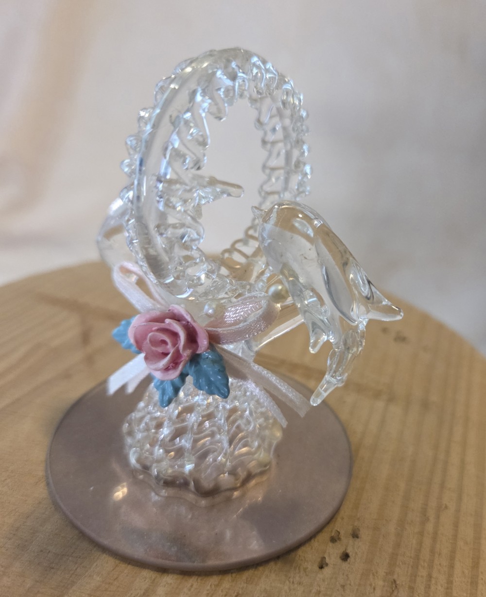 VTG Handspun Glass Cake Topper with Dolphins