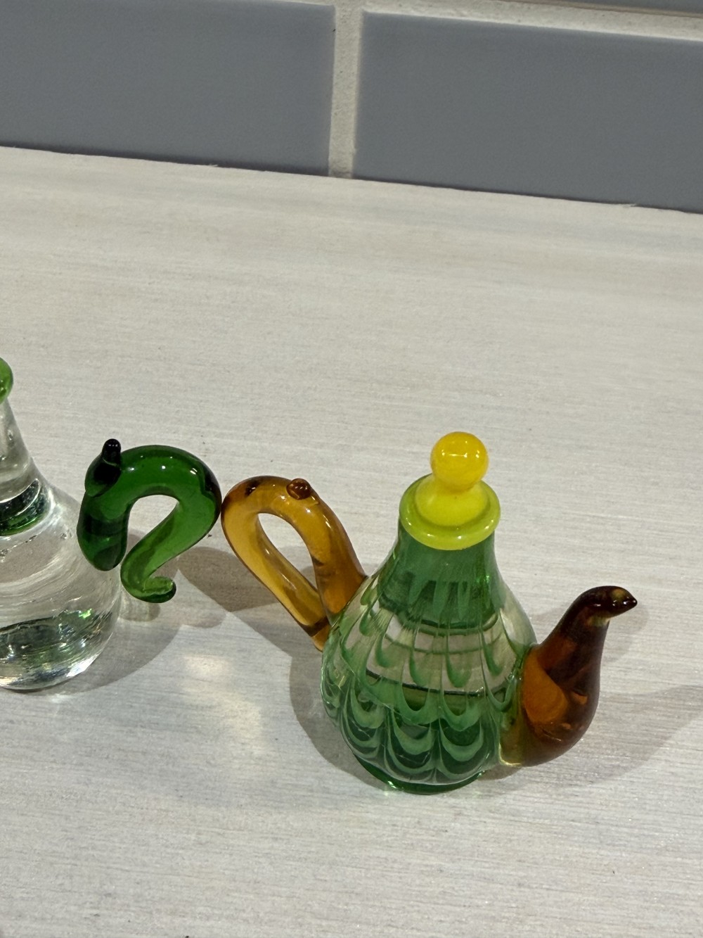 VTG Miniature Lenox Art Glass Teapot Paperweights Pair