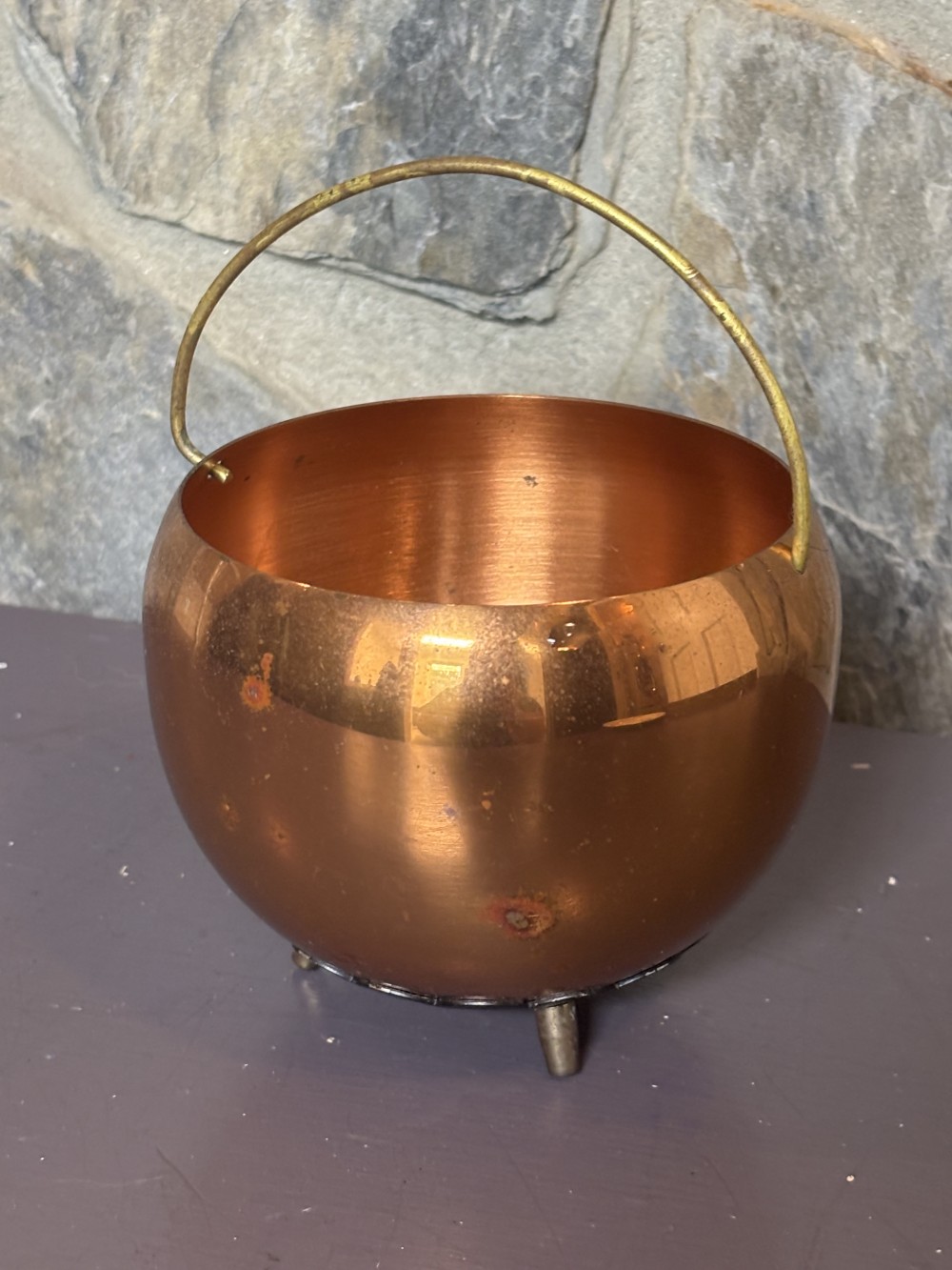 Vintage Coppercraft Guild Copper Planter Bowl with Brass Handle & Footed Stand – MCM Taunton MA