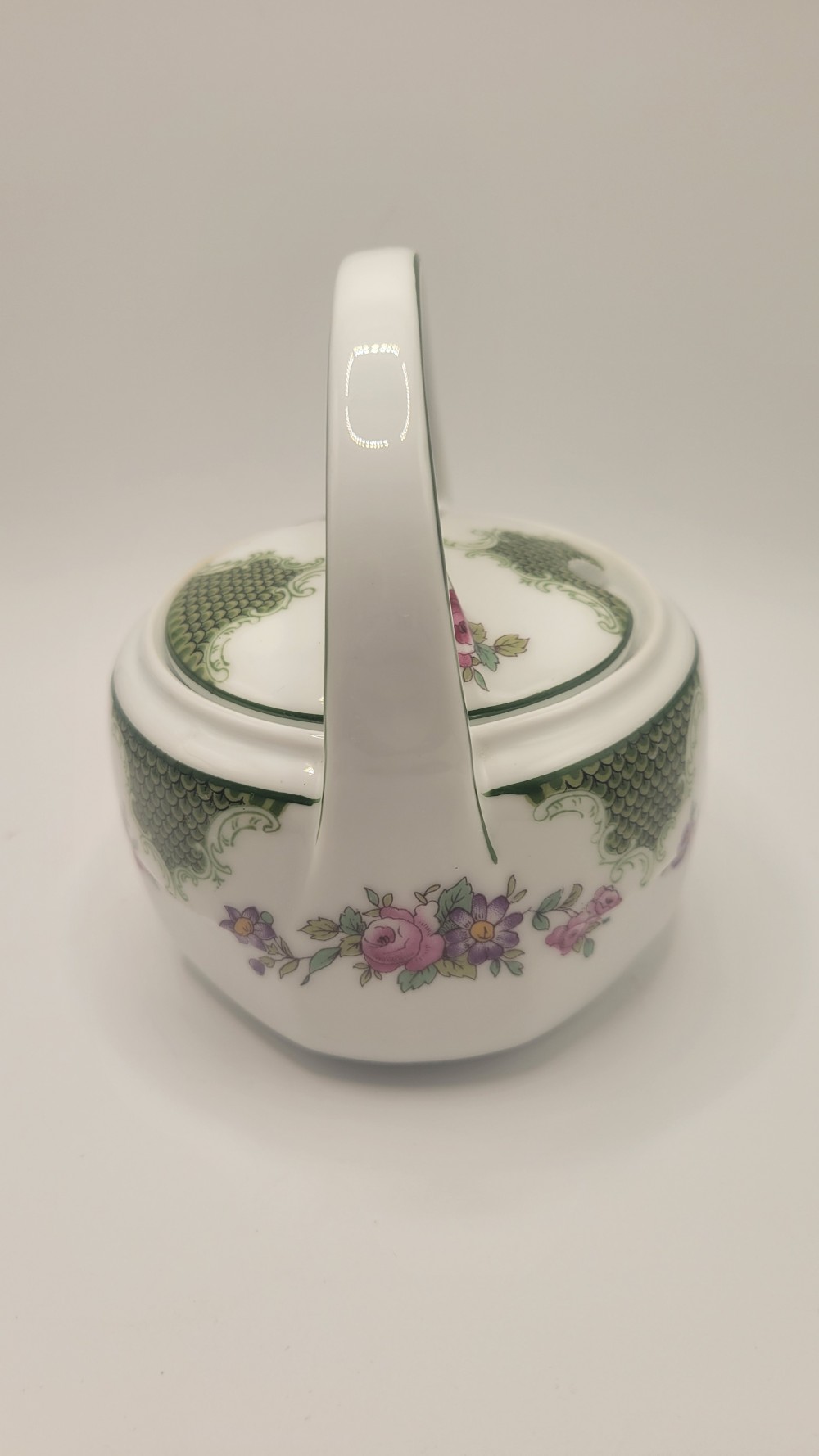 Lidded Condiment Basket Jar-Green Fishscale & Floral