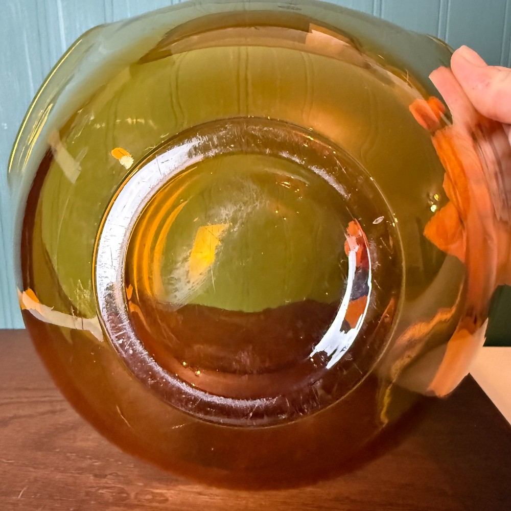 Vintage Mid Century Amber Glass Angular Footed Bowl