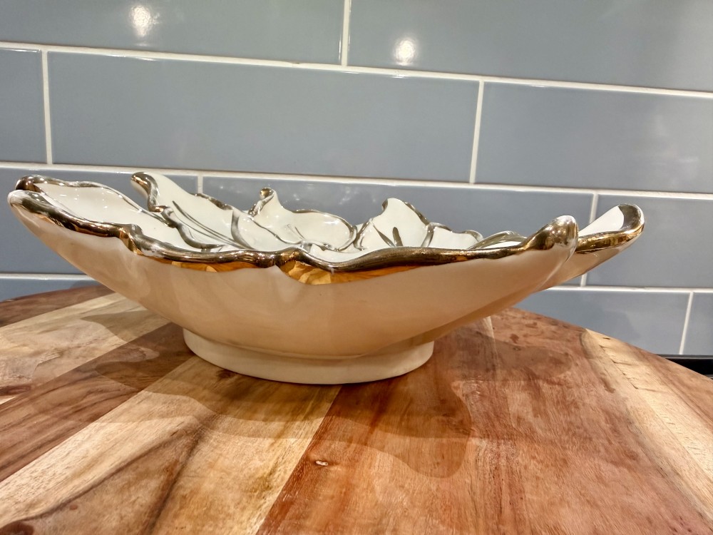 Vintage Gold-Trimmed Serving Dish
