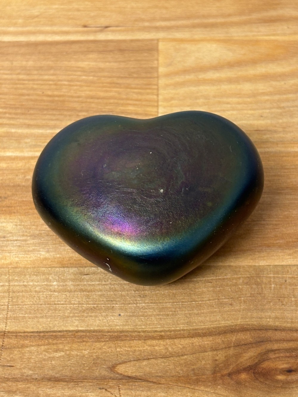 Heart Paperweight Iridescent Art Glass Signed 1997 Satin Rainbow Finish
