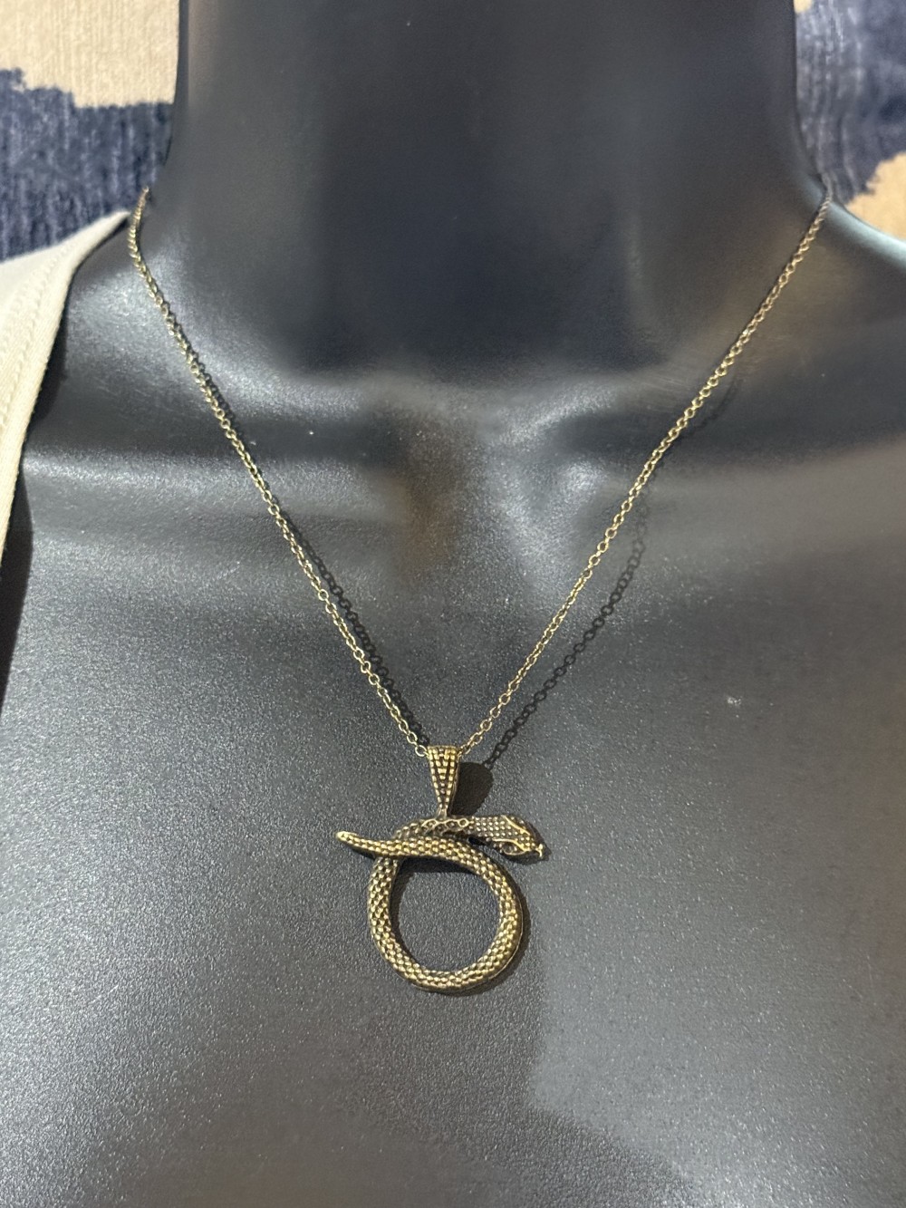 Pendant Necklace -  Snake Looped in Bronze