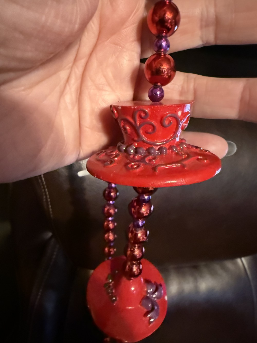 Necklace - Red Hat Society Red Beads Marti Gras Style Long Necklace