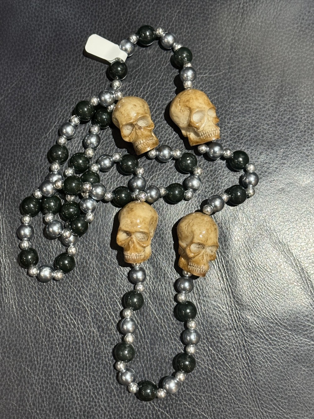 Necklace - Skulls Grey and Black Beads Long Necklace