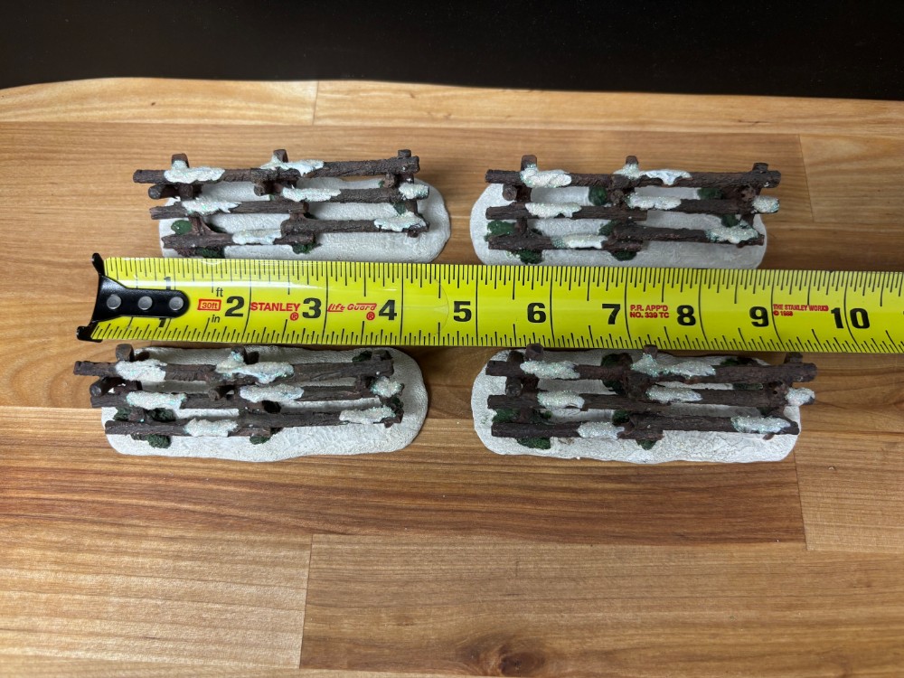 Set of 4 Snow-Covered Rustic Fence Sections Christmas Village Accessory