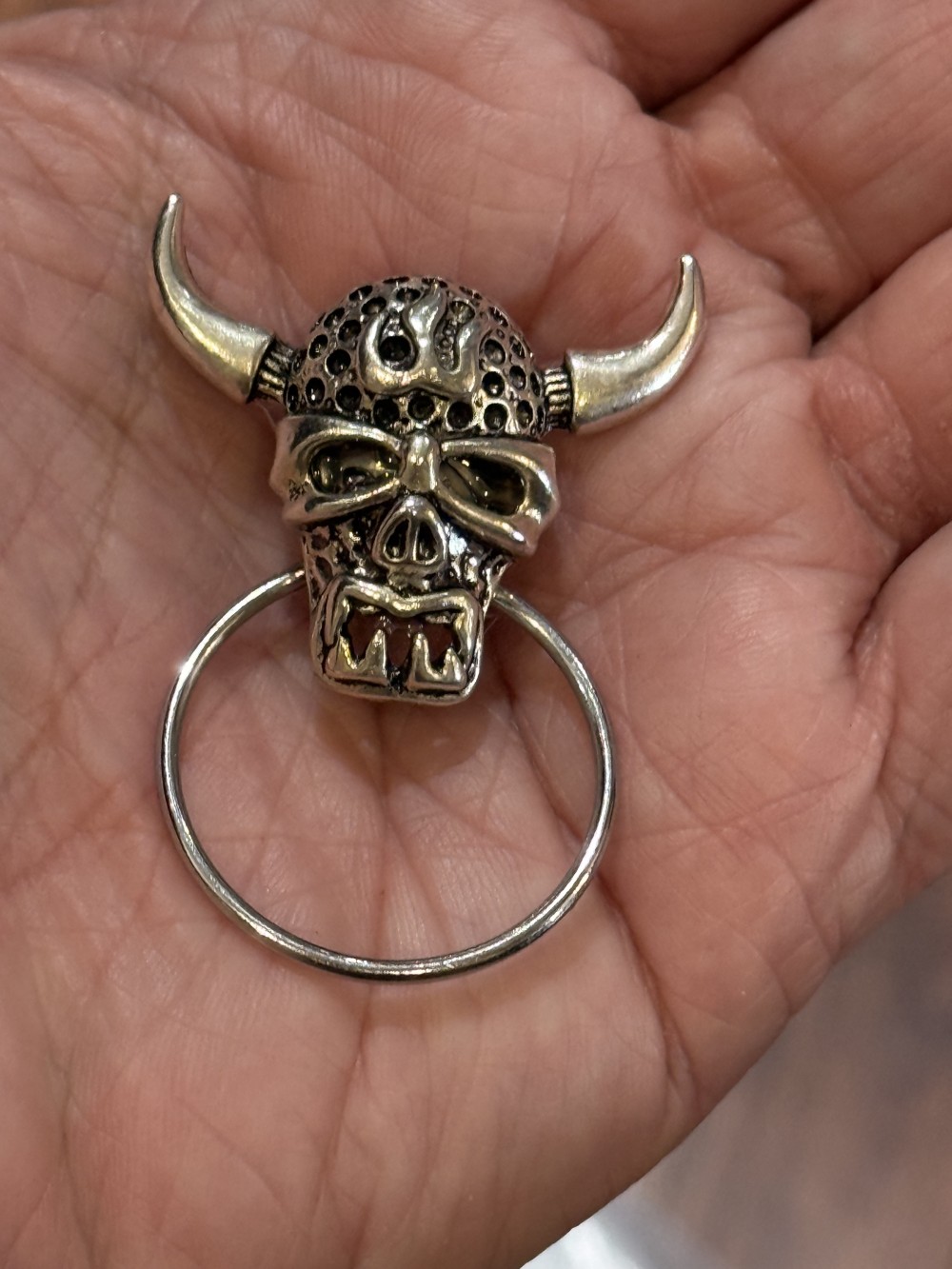 Eyeglass Holder Pin - Viking Skull in Silver