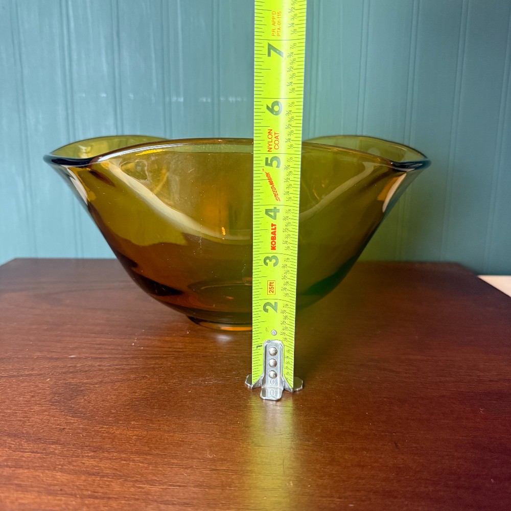 Vintage Mid Century Amber Glass Angular Footed Bowl