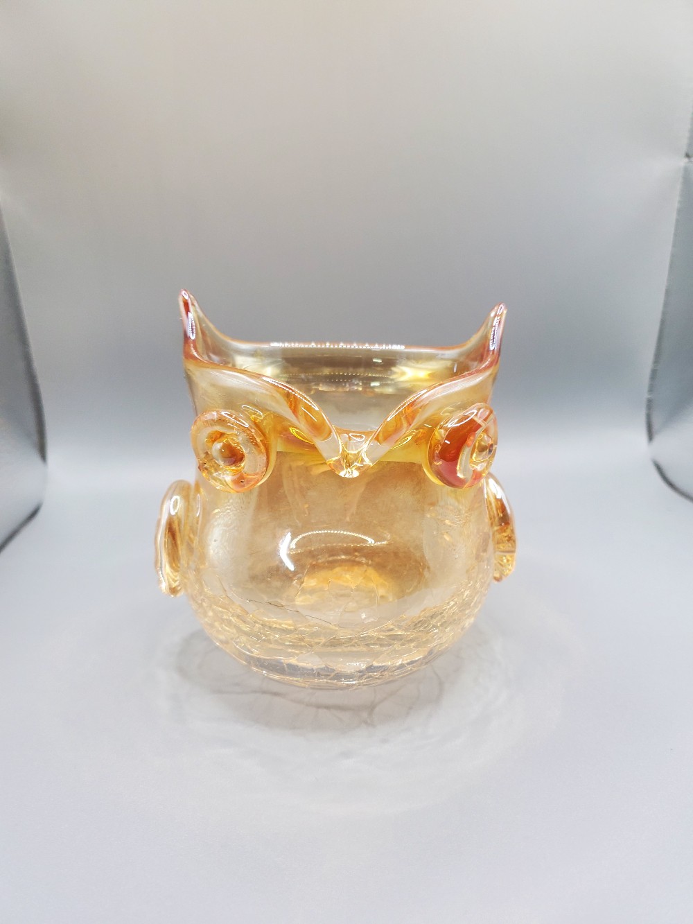 Hand Blown Crackled Owl Art Glass