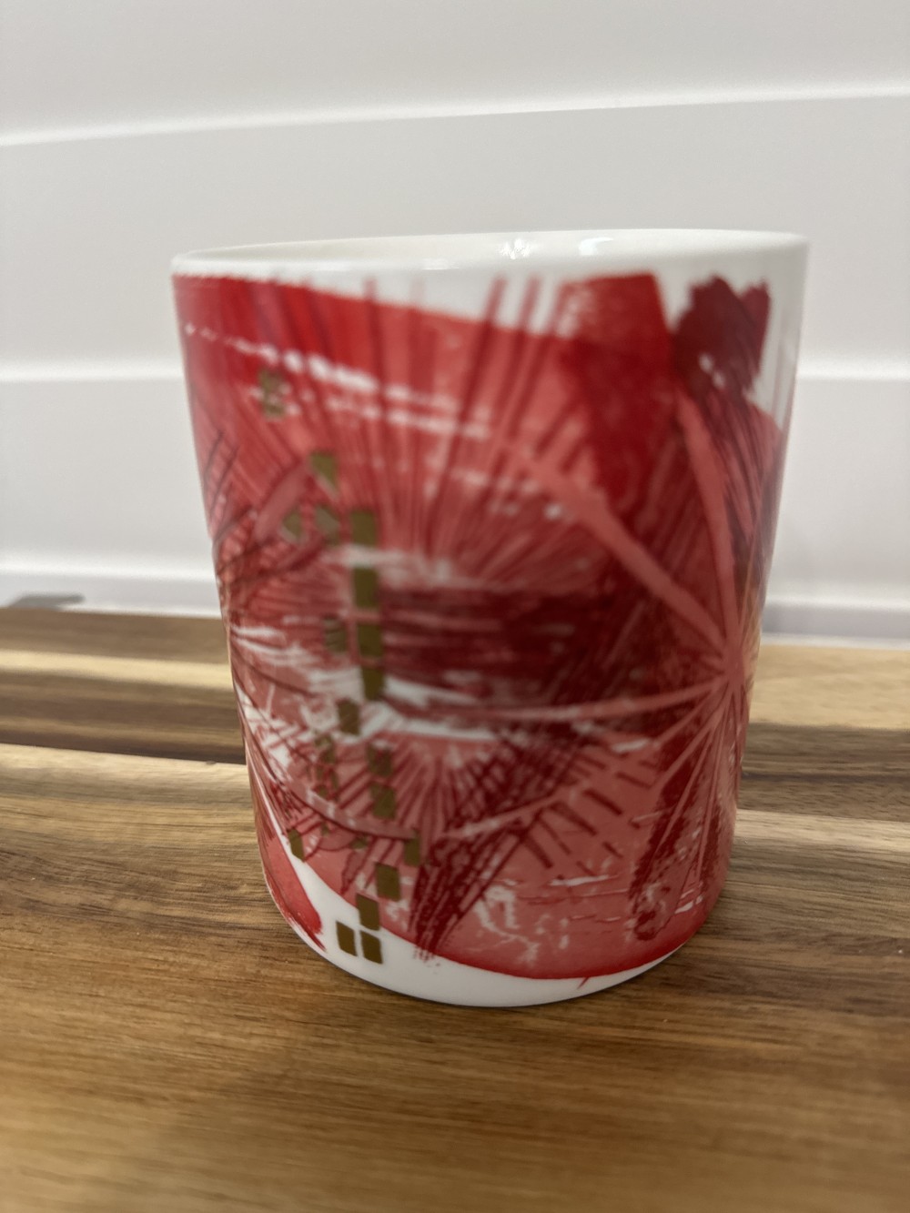 STARBUCKS 2014 CHRISTMAS MUG, RED ABSTRACT POINSETTA
