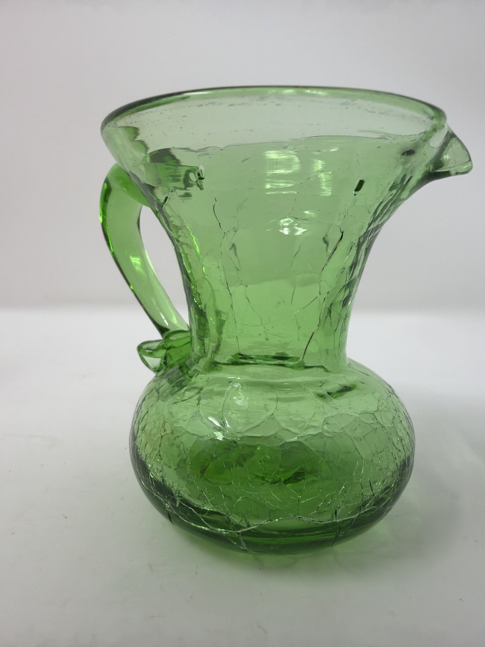 Vtg Green Crackle Glass Vase