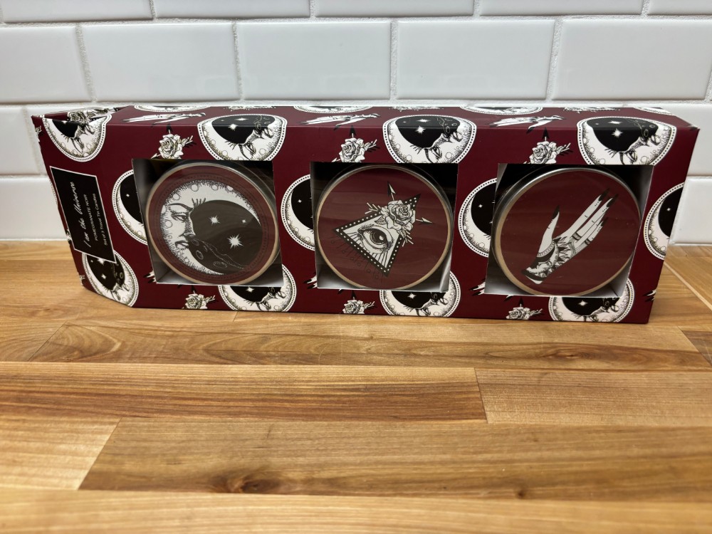 Candle Set I Am the Universe Pomegranate Noir 3 Travel Tins Celestial Gothic