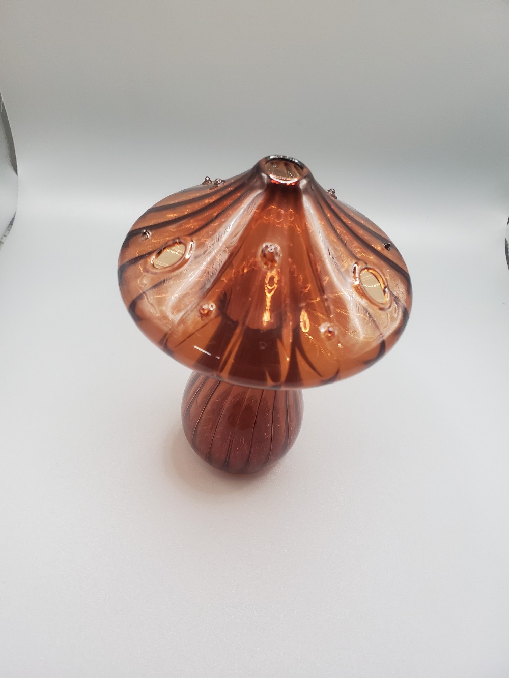 Brown Mushroom Flower Frog Art Glass