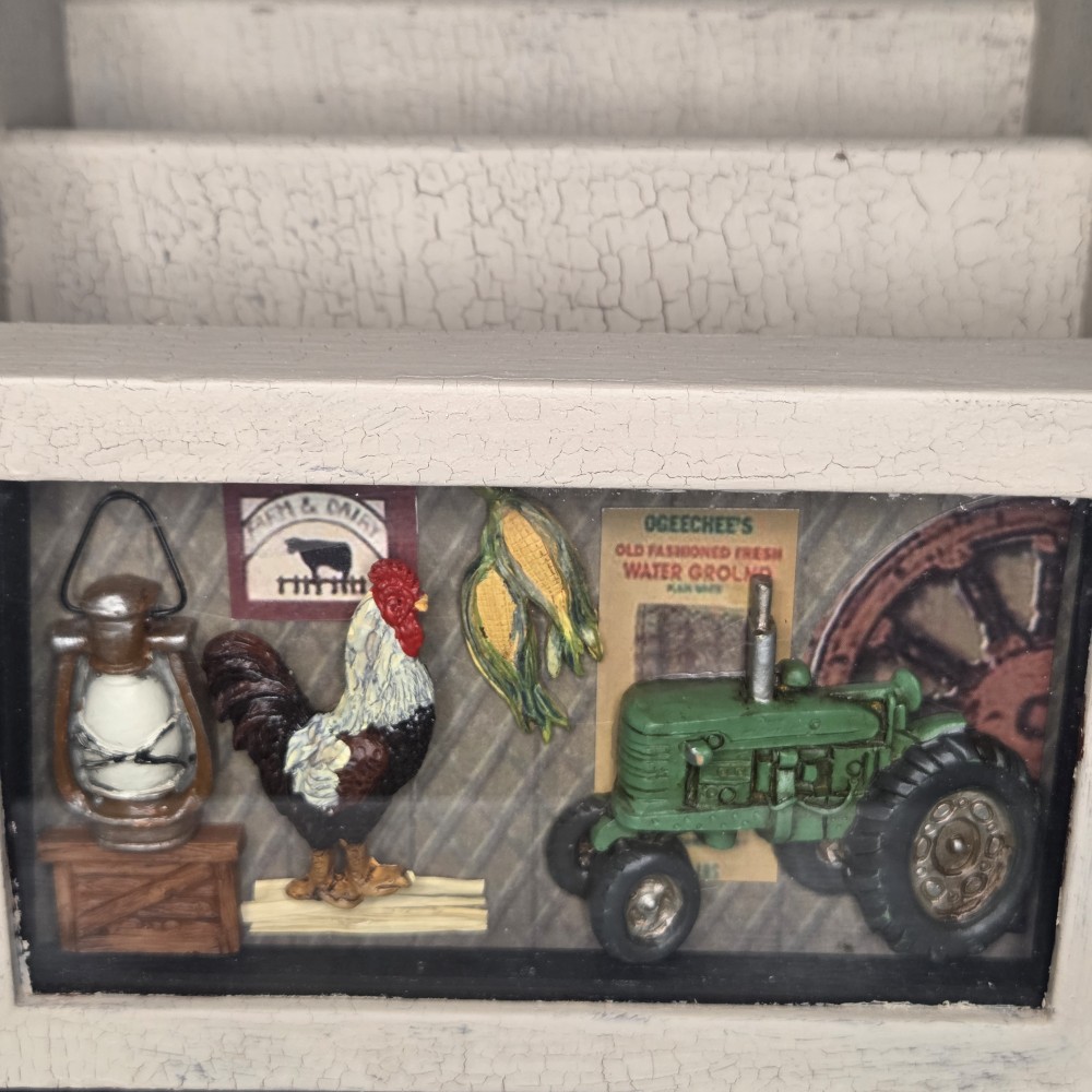 VTG Wood Caddy Organizer Farm/Rooster Themed
