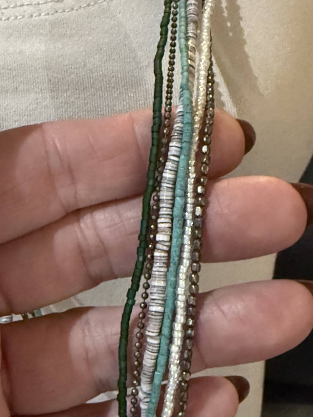 Necklace - Colorful Green and White Glass Beads