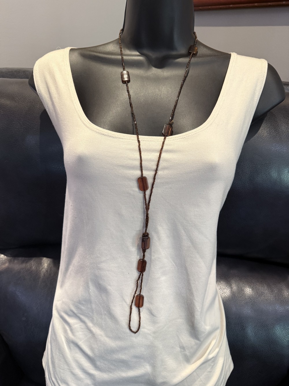 Necklace - Long Brown Glass Beaded