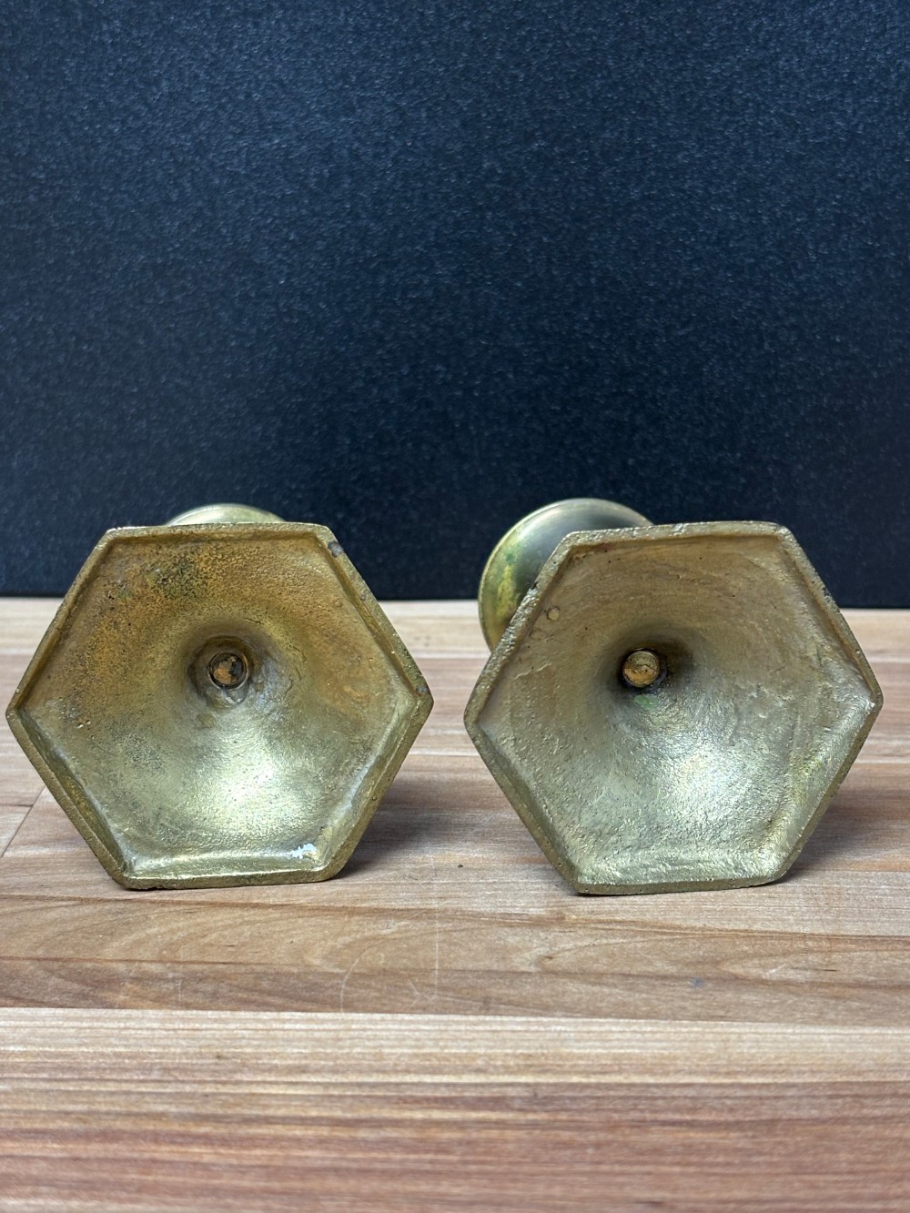 Brass Candlestick Holders Pair Hexagon Base Vintage Taper Candle Holders